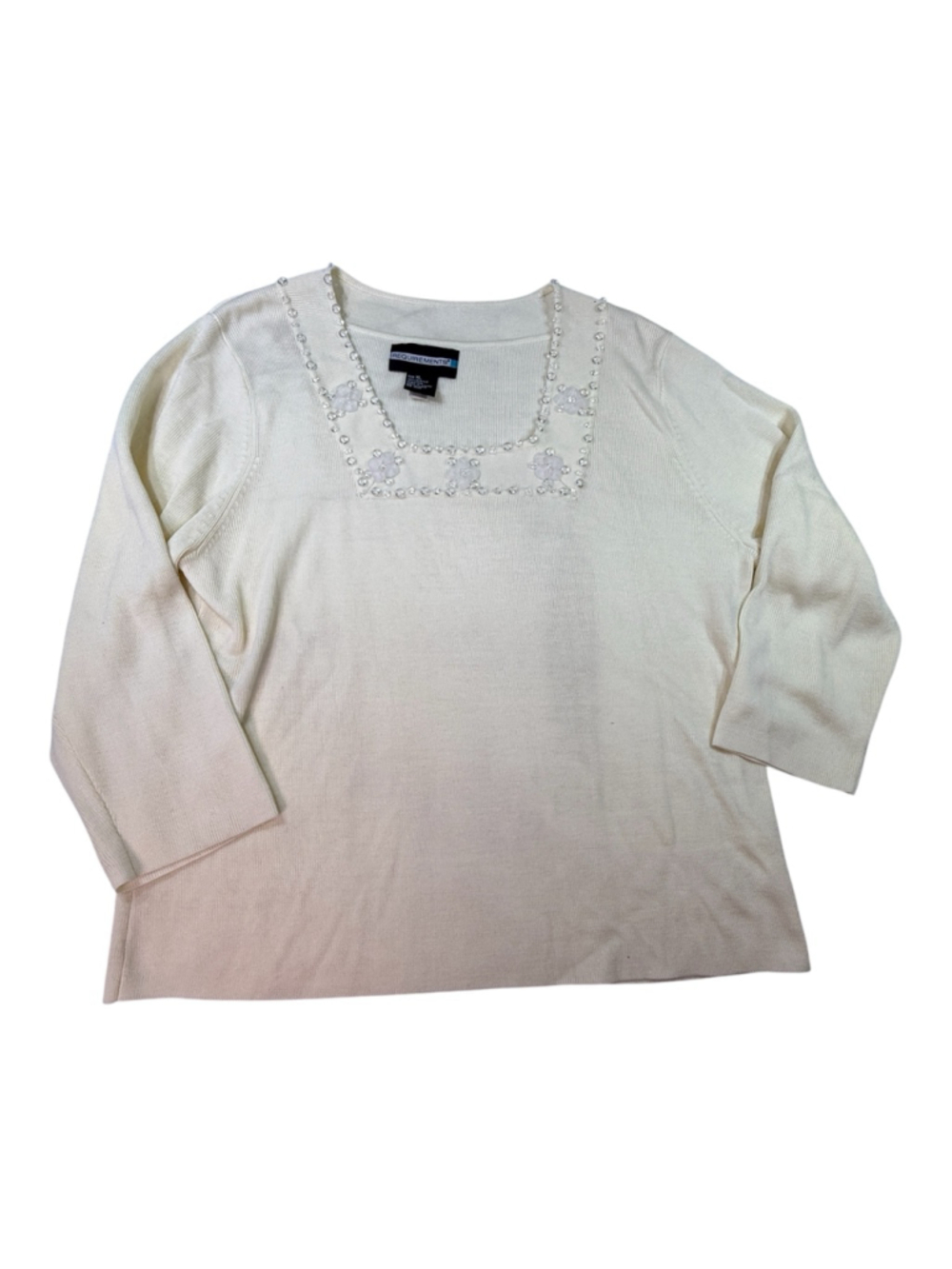 Requirements XL Ivory Beaded Sweater Top Women’s 3/4 Sleeve Embellished Knit